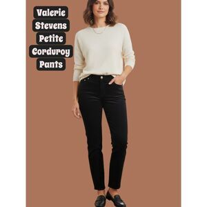 Valerie Stevens Petite Womens 12P Stretch Black Corduroy Pants NWT